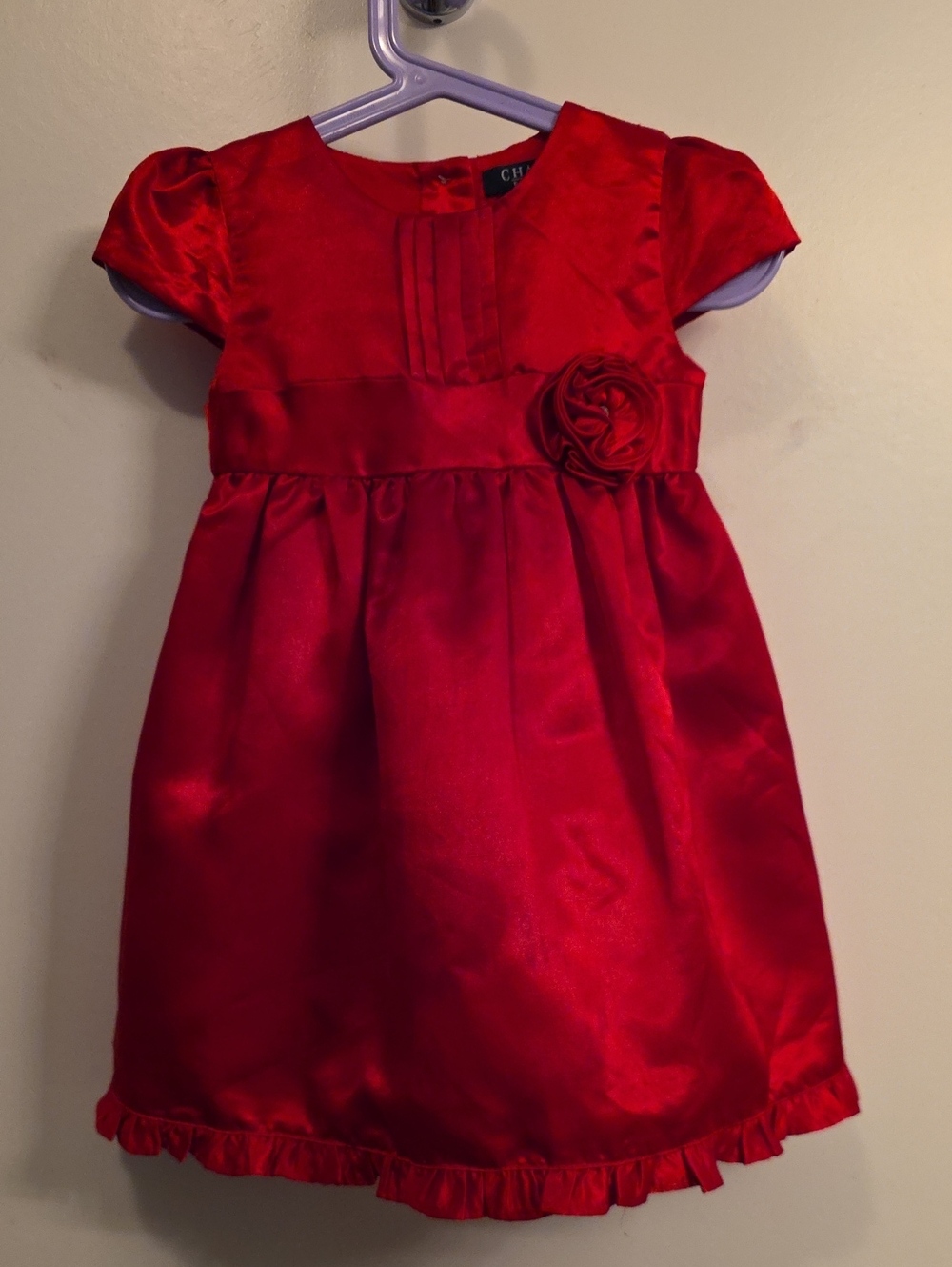 Ralph Lauren Chaps Girl's Red Satin Rosette Holiday Dress